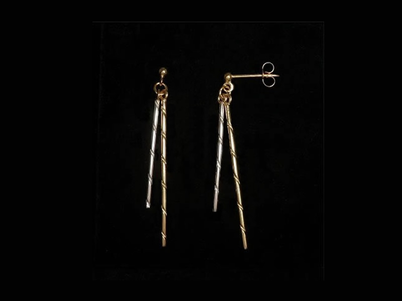 9CT YELLOW & WHITE GOLD, SPIRAL DROP EARRINGS